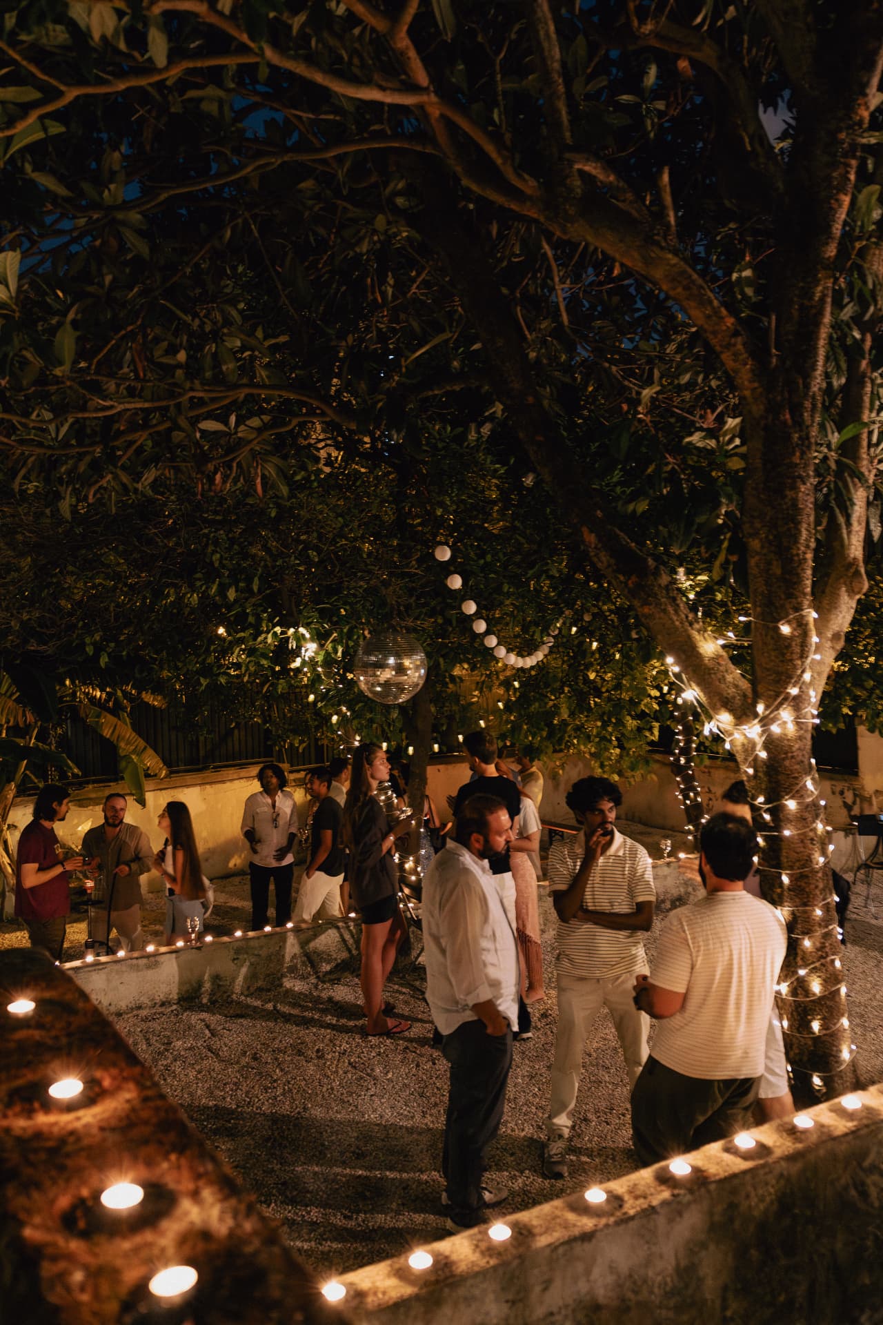 Evening networking under string lights