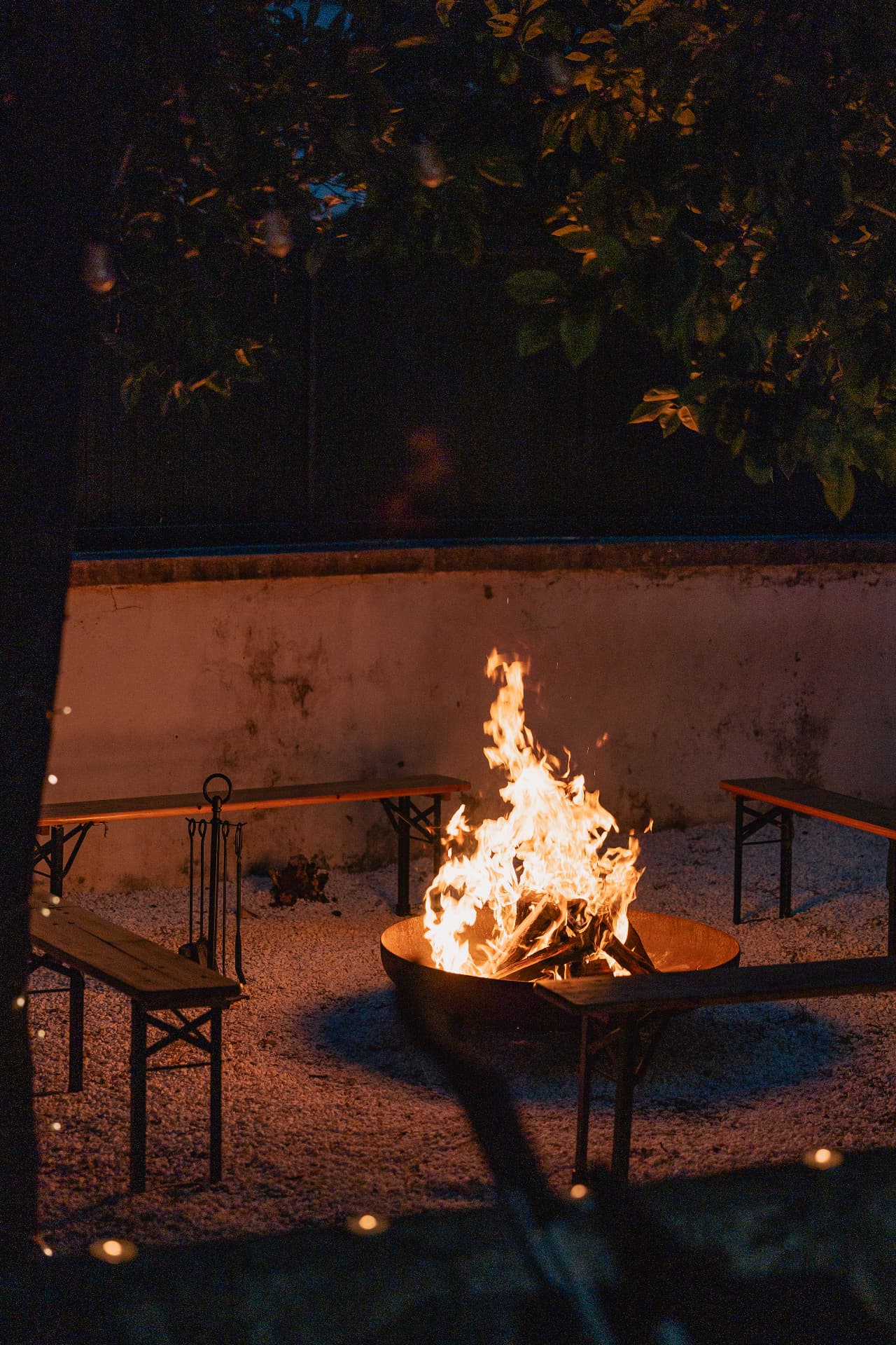 Fire pit burning in the garden
