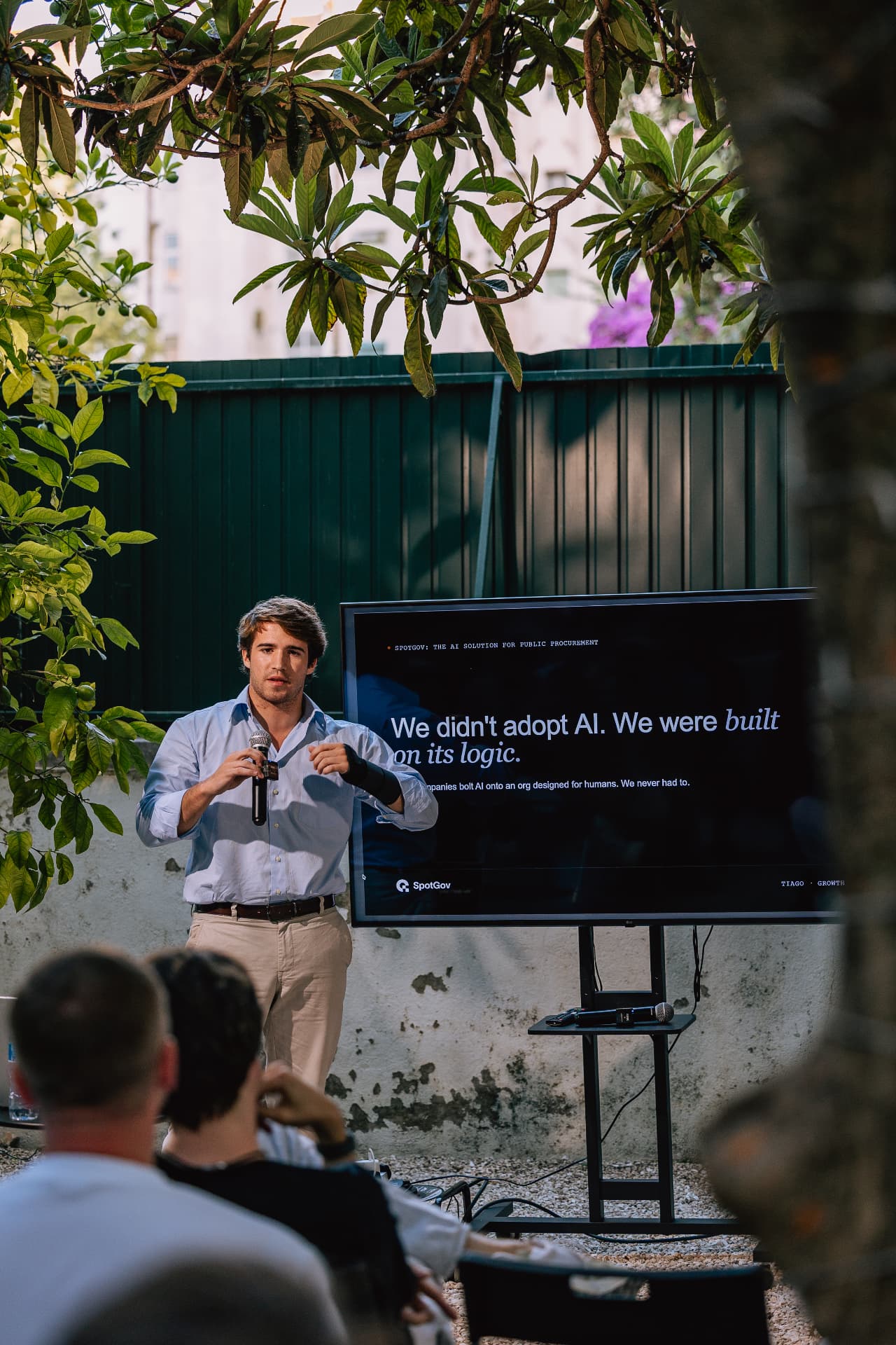 Founder presenting on stage at a Founders Fire event