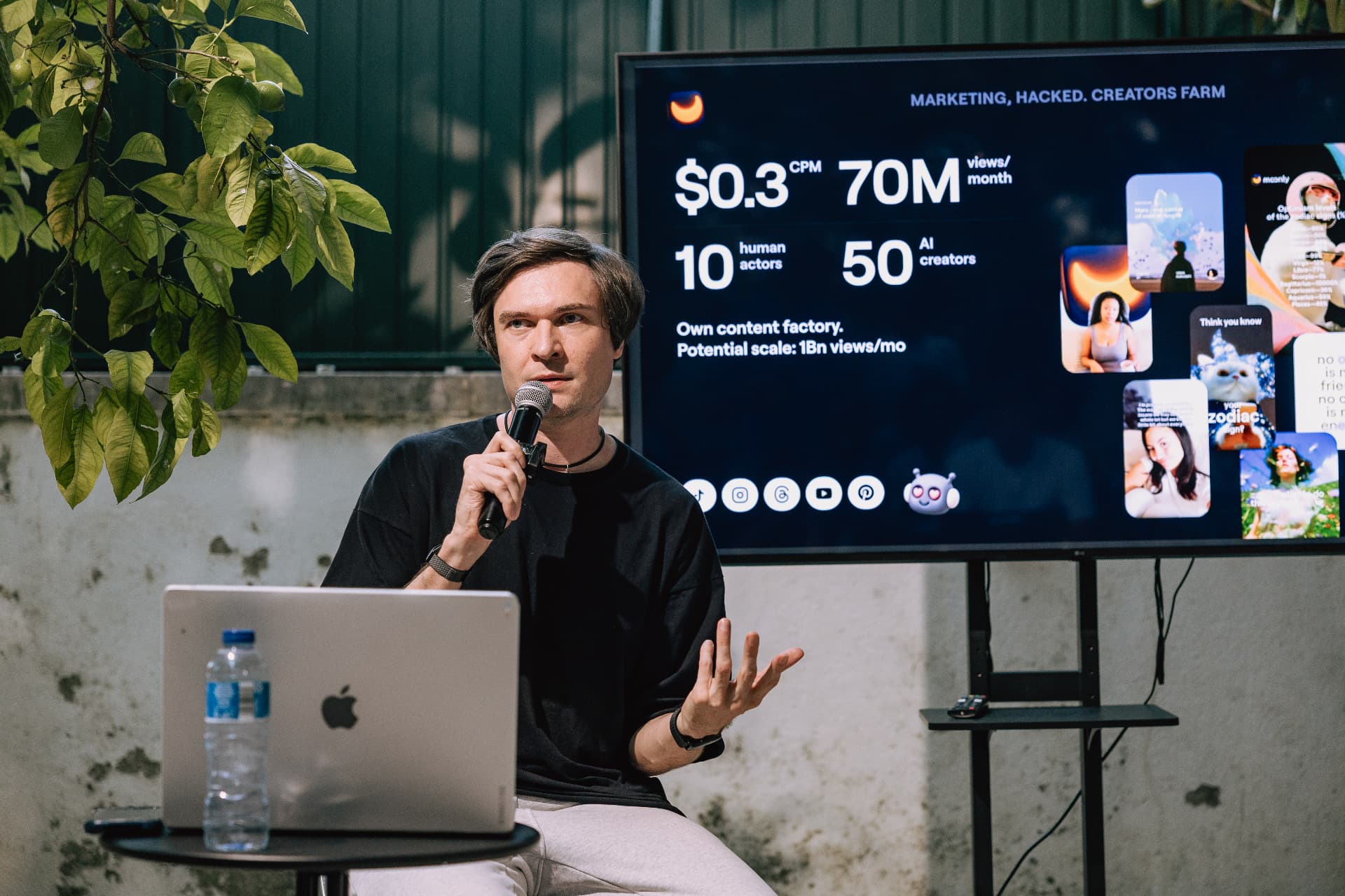 Speaker presenting at a Founders Fire event